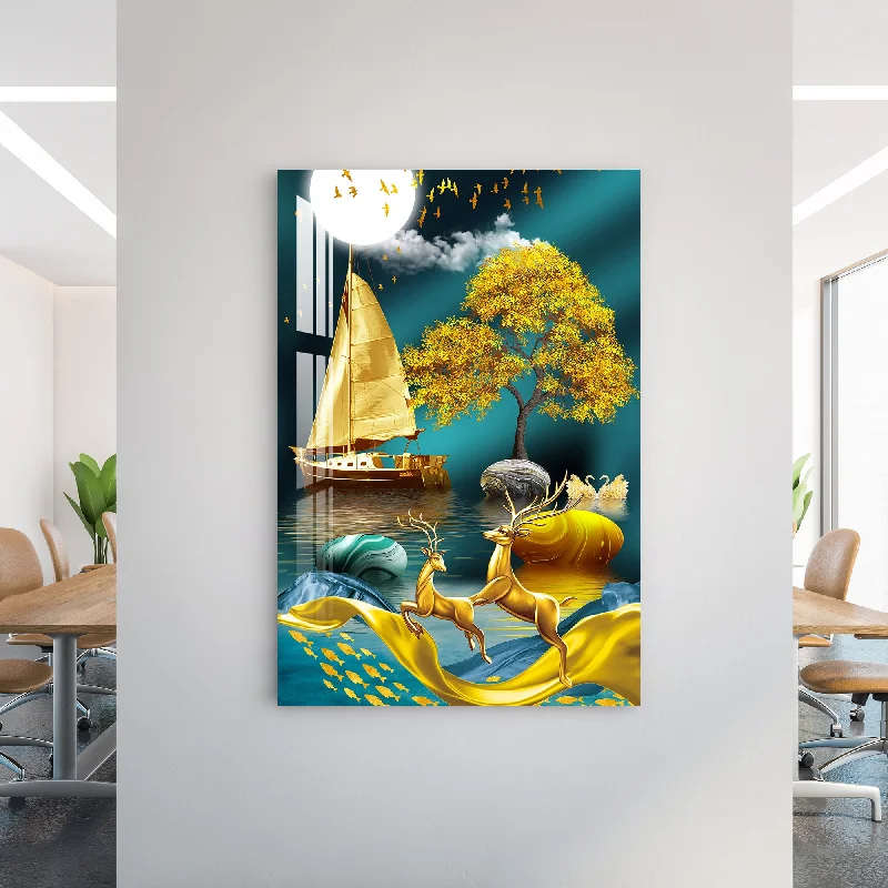 oversized abstract wall prints-Golden Forest Acrylic Wall Art