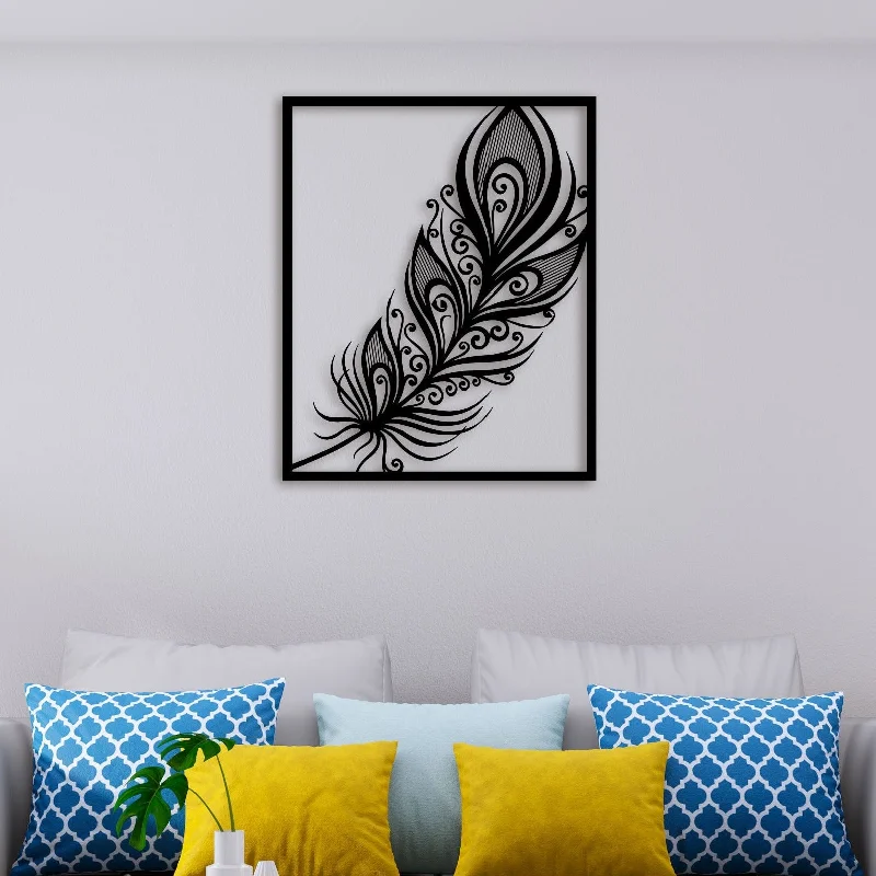 oversized botanical art for bedroom-Krishana Feather Metal Wall Art