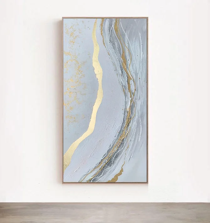 large abstract art prints for office-Goldi - Large White and Gold Abstract Painting on Canvas