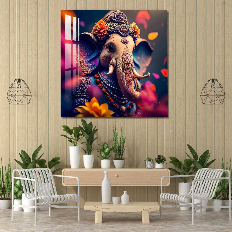 oversized art for living room-Lively Ganesha Acrylic Wall Art