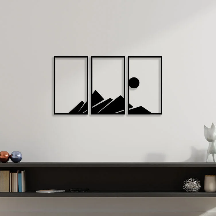 contemporary framed art prints-Moon On Mountain Metal Wall Art