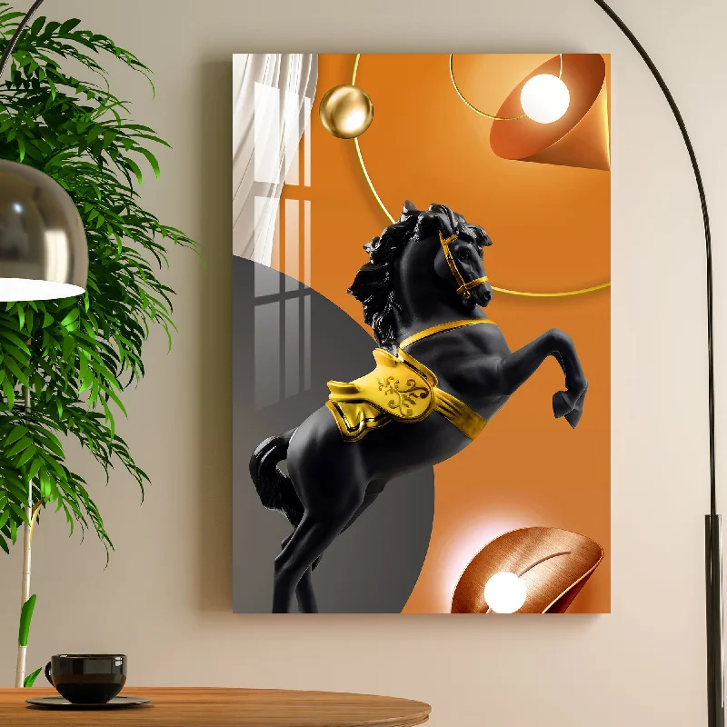 playful nature wall art prints-Muscular Black Horse Acrylic Wall Art