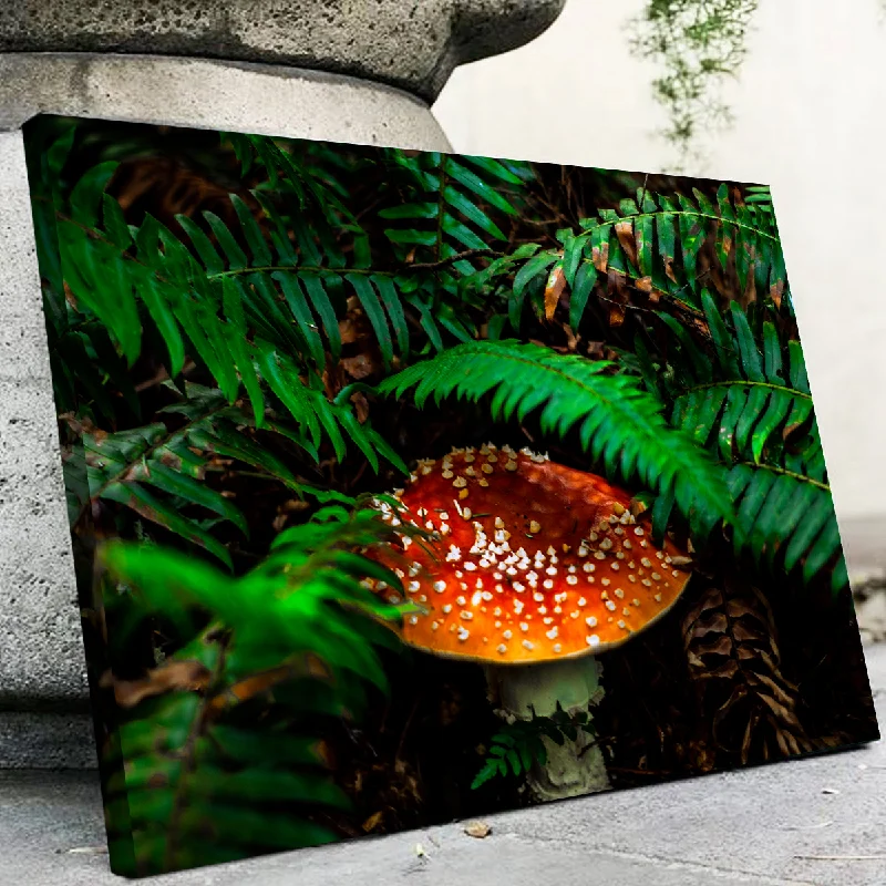 contemporary nature canvas art-Mushroom and Ferns