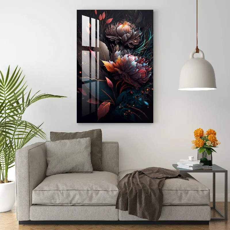 modern geometric paintings for bedroom-Neon Flowers Acrylic Wall Art