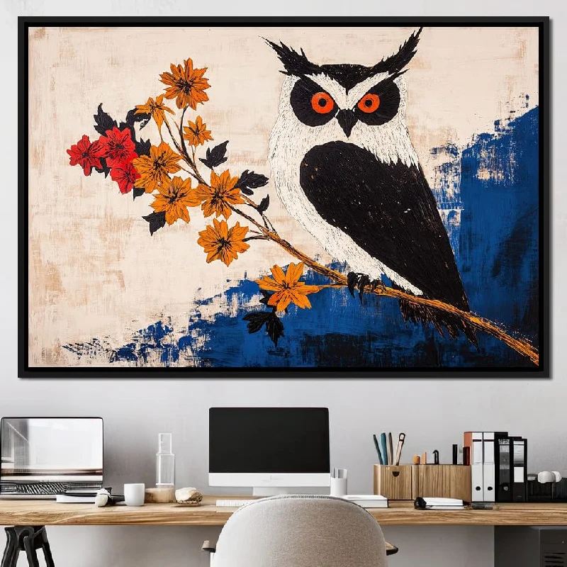 nature inspired large canvas art-Nocturnal Owl Wisdom - Wildrose Creations