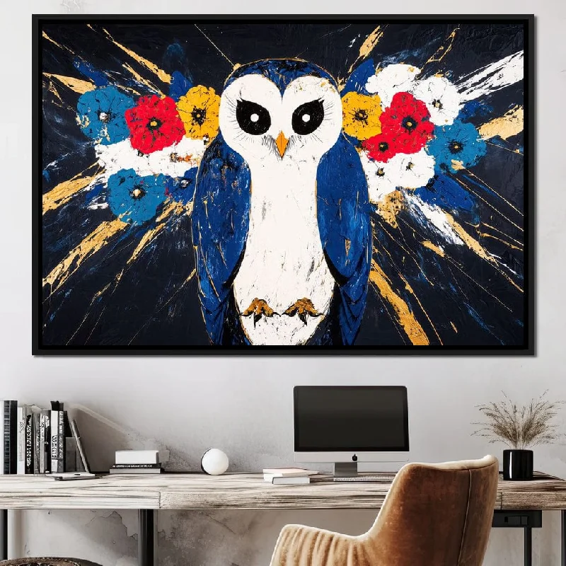 playful pop art wall art for kids-Owl Symphony of Vibrant Blooms - Wildrose Creations