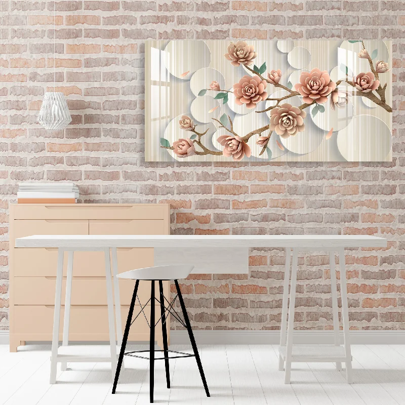 oversized geometric art prints for bedroom-Peach Flowers Acrylic Wall Art