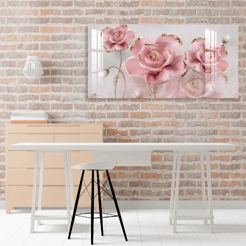 contemporary abstract canvas prints for living room-Pink Rose Acrylic Wall Art - 23.5X11.5 Inch / 5MM