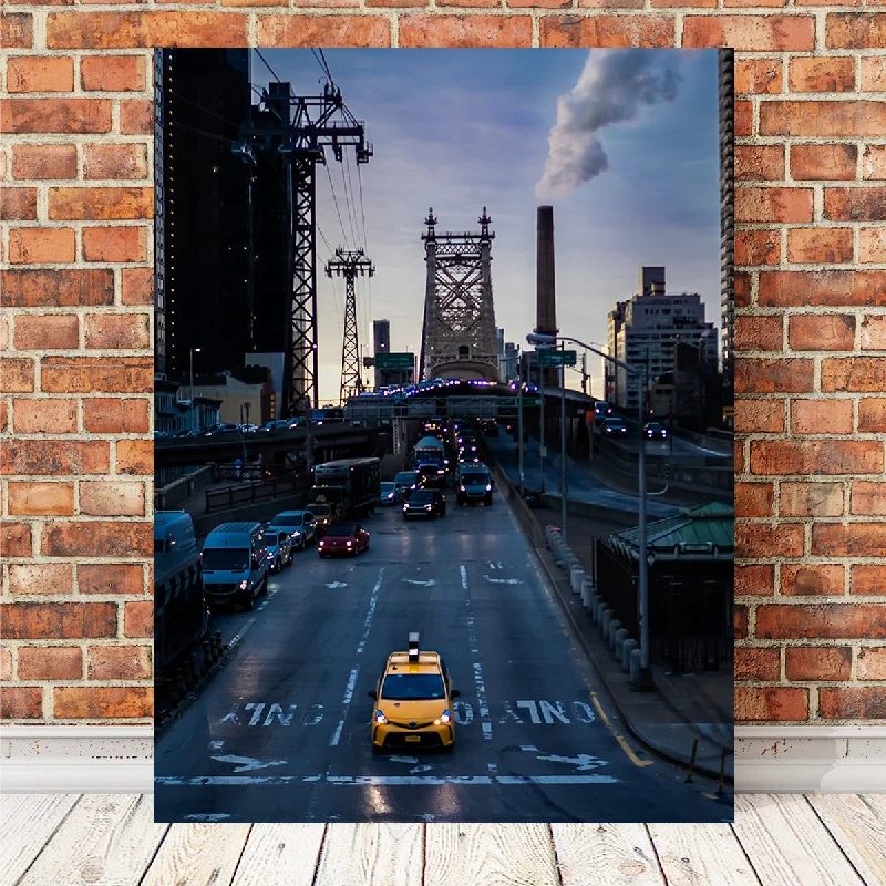 creative abstract prints for bedroom-Queensboro Bridge Yellow Cab