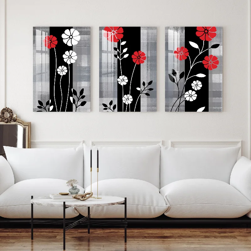 botanical photography wall art-Red & White Flowers Acrylic Wall Art (Set of 3)