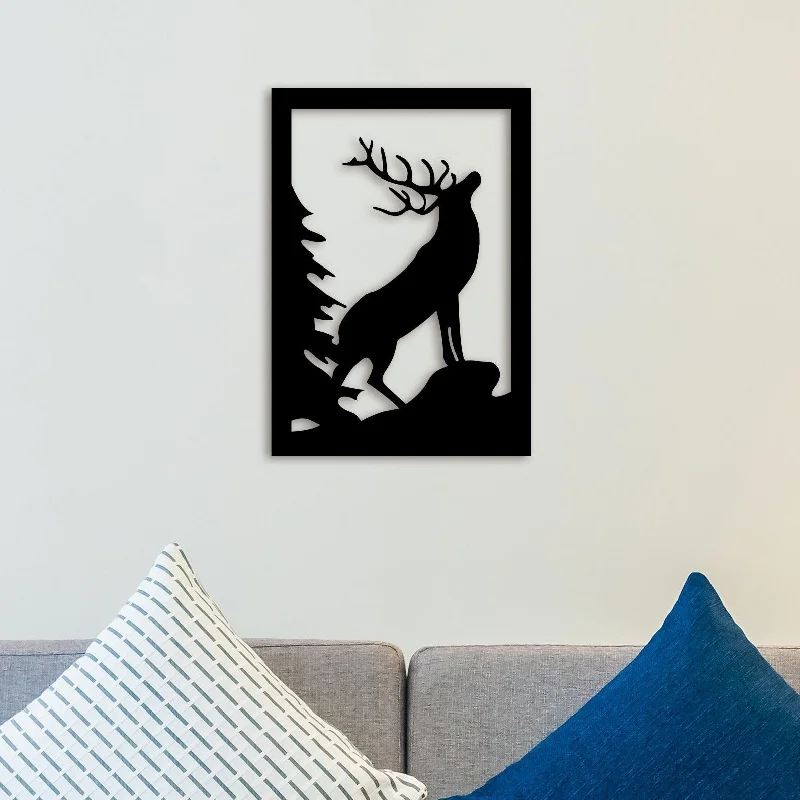 minimalist coastal canvas art-Reindeer On Metal Wall Art