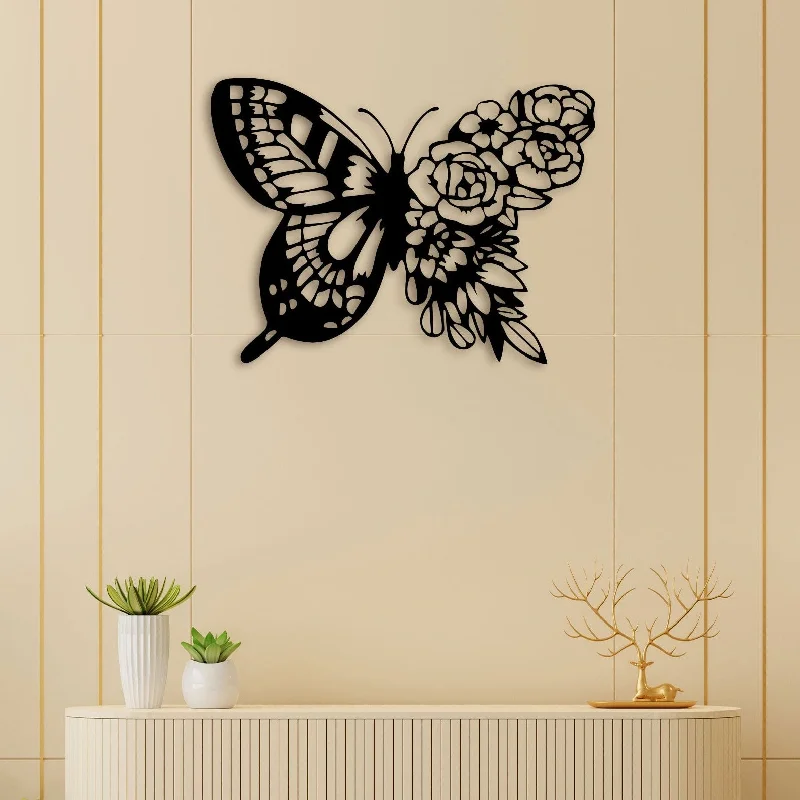 large abstract art prints for office-Rose Butterfly Metal Wall Art