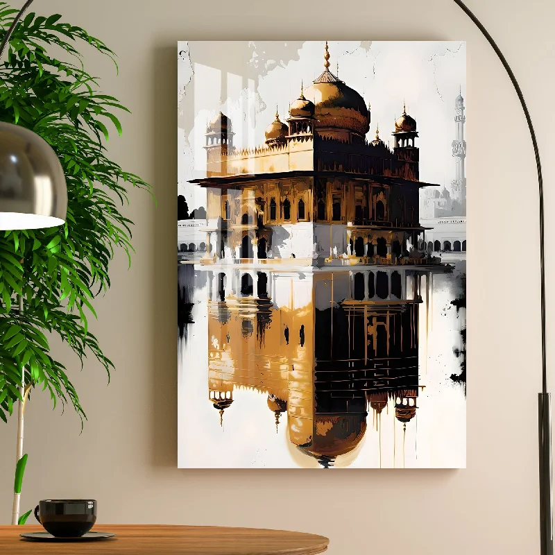 boho chic canvas art prints-Shades of Golden temple Acrylic Wall Art