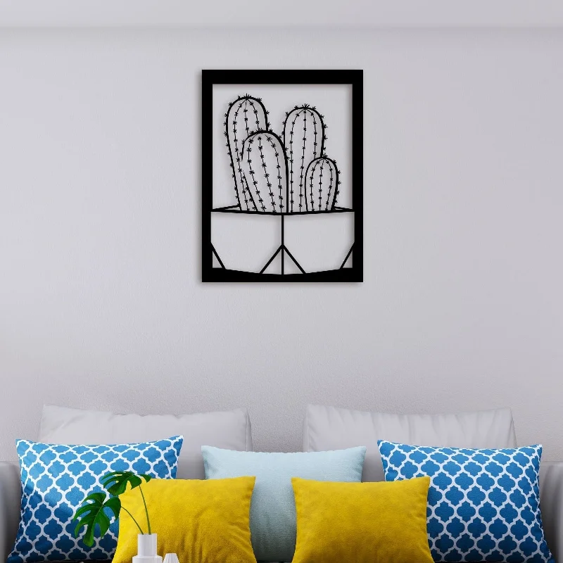 creative cityscape canvas prints-Simple Cactus Metal Wall Art