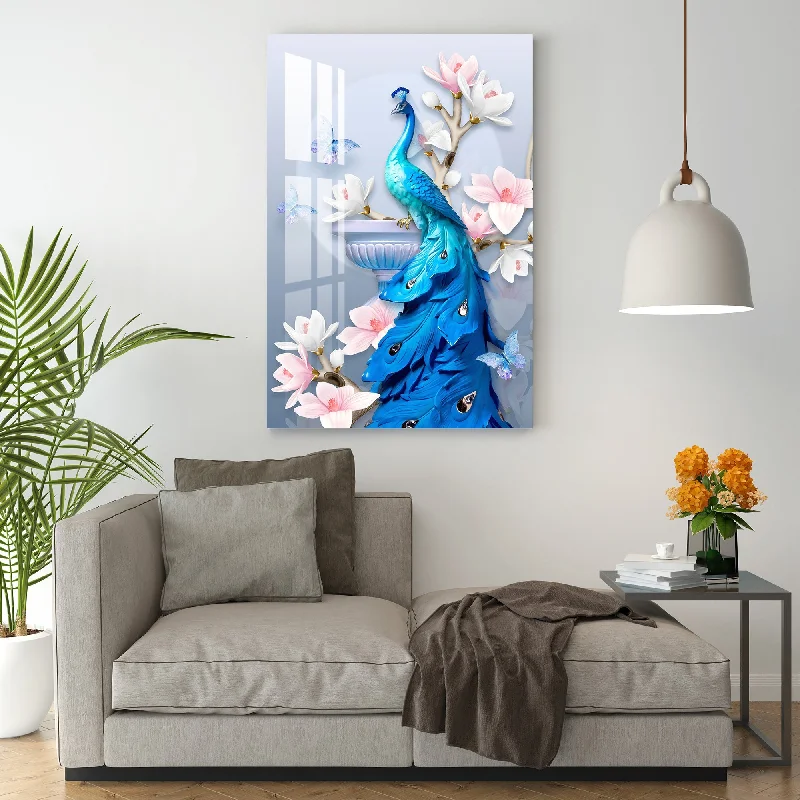 creative coastal canvas art-Unique Blue Feather Peacock Acrylic Wall Art - 23.5X16 inches / 5MM