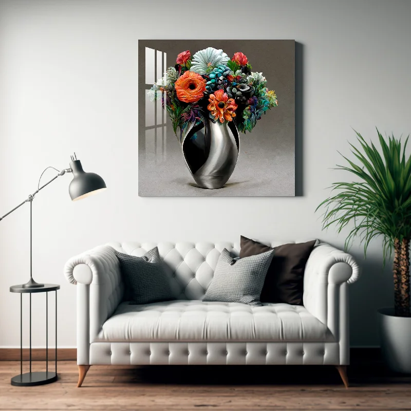 modern nature wall paintings for bedroom-Vase with Orange Flower Acrylic Wall Art